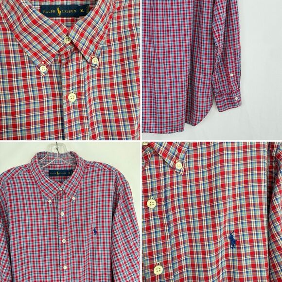 Polo Ralph Lauren Classic Fit Red Plaid Blue Pony Performance Shirt Mens XL - Picture 11 of 16